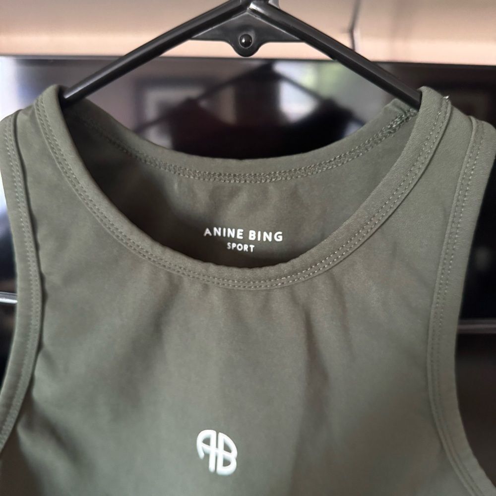 Anine Bing Brett Crop Tank Top Olive Green - Picture 4 of 5